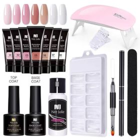 Nail Gel Set 6W LED Lamp Full Manicure Set Quick Extension Nail Kit Gel Building Polygels Set For Nails Tool Kit Nail Art Kit (Color: fifteen piece set 1)